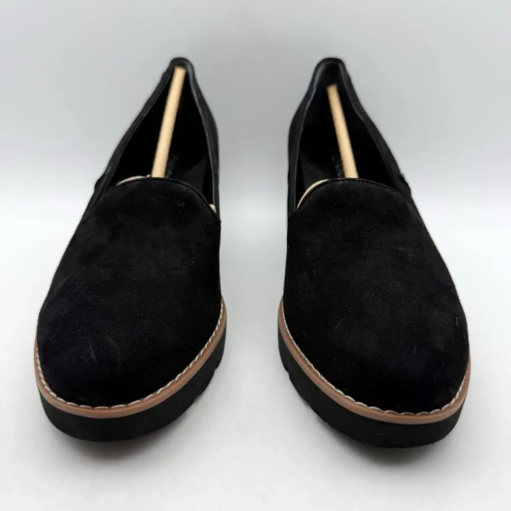 VIONIC Womens Willa Wedge Loafers US 9 EU 40 Black Suede Slip On EUC